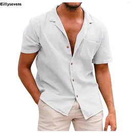 Men's Casual Shirts Short Sleeve Shopping Travel Outfits Handsome Summer Fashion Cotton Linen Solid Color Beach Chemise Homme