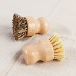 1Pcs Wooden Cleaning Scrub Brush Short Handle Mini Round Dish Washing Brush Natural Pan Cleaner Scrubber Kitchen Cleaning Tools