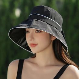 Sun Hat with UV Protection Wide Brim Korean Version Sweet for Women in Summer Sunscreen and Versatile Bowknot Hat240409