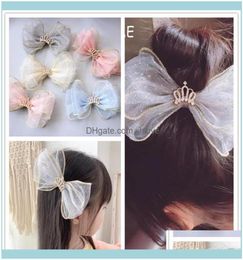 Baby Kids Maternityoutique Fashion Glitter Tiaras Mesh Bow Hairpins Rhinestone Crown Bowknot Hair Clips Princess Headwear Aesso4550447