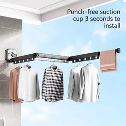 Hangers Non Punching Aluminum Black Retractable Suction Cup Wall Mounted Clothes Hanger Drying Rack Suitable For Travel Homes