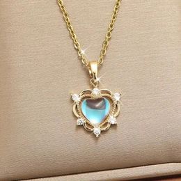 Pendant Necklaces 1 Pcs Light Luxury Cool Wind Small Diamonds Heart Copper With Stainless Steel Chain Collarbone Necklace