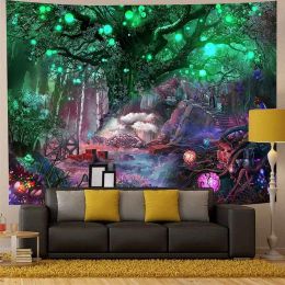 Enchanted Forest Plant Tapestry Fantasy Mysterious Tree River Waterfall Wall Hanging Decor for Bedroom Home Livingroom Dorm Room