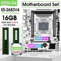 Motherboards SZMZ X99 SD4 Dual LAN Motherboard Gaming Set With E5 2683 V4 CPU And 16GB(2 8G) DDR4 2133 Hertz RECC Memory Xeon Kit