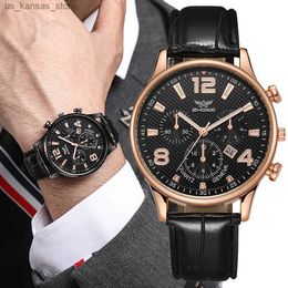 Wristwatches Fashion Hot Calendar Mens es Top Brand Luxury Men Wrist Leather Quartz Sports Male Clock Relogio Masculino240409