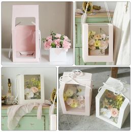 3pcs Flower Gift Paper Boxes Clear Window Transparant Square Shape Portable Gift Packing Boxes Flower Packing Boxes Flower Bags
