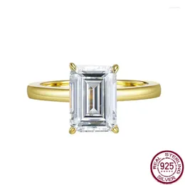 Cluster Rings S925 Silver Ring High Carbon Diamond Emerald Cut Rectangular 7 10 Simple Fashion Versatile Jewelry For Women