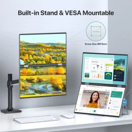 EVICIV Dual Stacked 15.6"/18.5" Folding Monitor Triple Portable Display Bulit in Stand VESA Freely Adjust Screen OSD Menu for PC