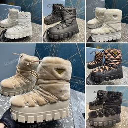 Placa Botas de neve designer nylon gabardine apres-ski botas de cisalhamento de luxo feminino pano impermeável de dentes grandes de dentes grandes de grossa botas de neve tamanho 35-41