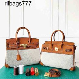 Womens Leather Bk Handbag Bag 35 30 Picotin 18 22 Autumn and Winter Style Canvas Retro Stitching Casual Contrast Large Capacity