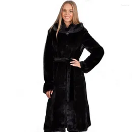 Women's Fur Faux Mink Coat For Women Imitated Female Middle-aged Long Hooded Or O-neck Warm 6XL 7XL 8XL 9XL Jackets XF750