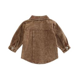 Spring Autumn Kids Boys Denim Shirt Turn-Down Collar Jacket Retro Jeans Coats Children Brown Denim Outerwear Costume