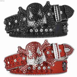 Belts Womens Jeans Skull Head Buckle Rhinestone Belt Y2K Belt Shiny Rivet Design Pu Belt Artificial Diamond Belt Punk Rock Mens BeltL240409