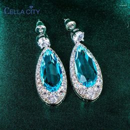 Dangle Earrings Cellacity Drop For Women Fashion Jewellery With Water Shape Sea Blue Colour Gemstones 5A Zircon Wedding Party Gift