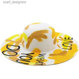 Wide Brim Hats Bucket Hats DIY Graffiti Foldable Wide Brim Floppy Girls Straw Hat Sun Hat Beach Women Summer Hat UV Protect Travel Cap Lady Cap Female Y240409