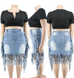 Plus Size Denim Tassel Denim Short Skirts for Women High Waist Fringed Mini Female Bottoms 2023 Spring Summer Matching Outfits
