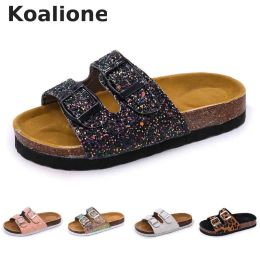 Sneakers Summer Beach Shoes Kids Slippers For Girls Cork Sandals Bling Sequins ParentChild Shoes Leopard Barefoot Slippers High Quality