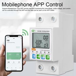 KKMOON Tuya WiFi Power Metre Automatic Reclosing Protector Current Voltage Monitoring Metre LCD Display DIN-Rail Power Metre