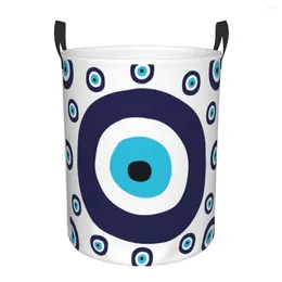 Laundry Bags Nazar Evil Eye Lucky Charm Pattern Basket Collapsible Turkish Tribes Amulet Clothing Hamper Toys Organiser Storage Bins