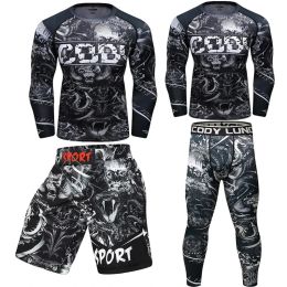 Jiu jitsu Rash Guard T-shirt+Pants Bjj Rashguard For Men MMA Shorts Tight Sportsuit Kickboxing Muay Thai Boxing Clothing Sets