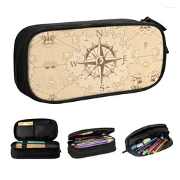 Cosmetic Bags Vintage Pirate's Map Kawaii Pencil Case Boys Gilrs Large Capacity Nautical Compass Sailor Bag Pouch Students Stationery