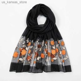 Scarves 2024 Hijab Wraps New Luxury Foulard Fashion Lace Scarf Silk Women Large Soft Scarves Shawls Flower Thin Female Bufanda Lady240409