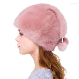 Berets 2024 Real Mink Animal Skins Hats Women Winter Cap Fashion Fur Hat For Lady DHY18-01