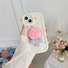 New Cream Lollipop Stand Cover for Iphone 14 14pro13 13 Pro 12 Prom Max 11 Max X XR XS 8 Plus Transparent Soft Silicone Case