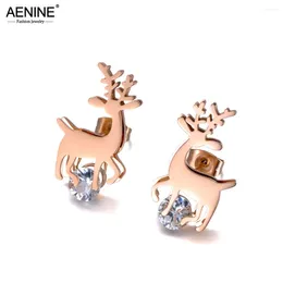 Stud Earrings Trendy Titanium Stainless Steel Reindeer Jewellery White Crystal For Women Christmas Gift AE20016