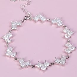 GRA Iced Out Bling VVS1 Moissanite Square Luxury LOVE Heart Bracelet 925 Sterling Silver Moissanite Bracelet Bangle For Girls Women Jewelry