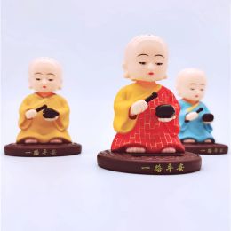 Solar Powered Shaking Head Monk Toy Home Office Desk Car Ornament Crafts Gift Car Interior Supplies Accessories