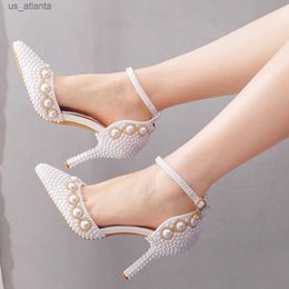 Dress Shoes Crystal Queen Women Summer White Pearl Diamond Wedding High Heels Bride Stiletto Show Party Sandals Pieces Buckles H240409