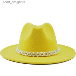 Wide Brim Hats Bucket Hats Pearl Fedora Hats Women Simple woolen hat Cowboy Hat Fashion Church Hat Artificial Wool British style Jazz Cap Autumn Winter Y240409