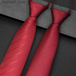 Neck Ties Red Tie Wedding Groom Dress Zipper Free Tie Mens Suit Tie Mens Luxury Wine Red TieQ