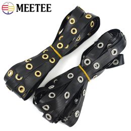 2/4/10Meters Meetee PU Leather Rope Ribbons Rivet Punk Eyelets Band DIY Bracelet Sewing Clothing Bags Strap Material Accessories