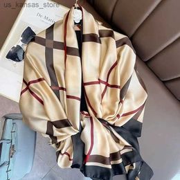 Scarves Luxury Summer Women 180X90CM Scarf Carriage Quality Soft Silk Scarves Female Shawls Foulard Beach Cover-Ups Wraps Ladies Bandana240409