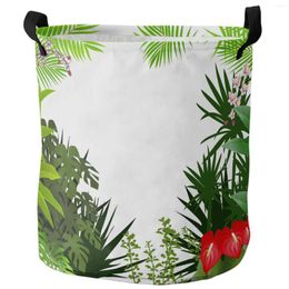 Laundry Bags Tropical Jungle Plant Leaves Flower Green White Dirty Basket Home Organizer Clothing Kids Toy Storage