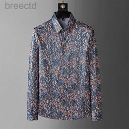 Men's Casual Shirts European and American trend retro floral long-sleeved shirt mens 2024 spring new high-end printing non-ironing casual top 240409
