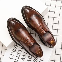 Boots 2023 Spring Gentleman Oxfords Leather Shoes Goods Men Shoes Fashion Casual Pointed Toe Formal Business Male Wedding Dress