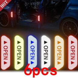 6pcs Car Door Stickers Universal Safety Warning Mark OPEN High Reflective Tape Motorcycle Bike Helmet Sticker Car Accessories