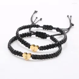 Charm Bracelets 26 Letters Initial A-Z Name Braided Bracelet For Women Men Teen Gold Colour Heart Black Rope Chain Friendship Couple Jewellery