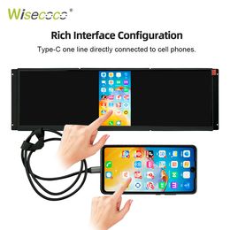 Wisecoco 14.5 Inch 2560x720 Portable Monitor 2K IPS Dual Speakers PC Auxiliary Touch Screen for Laptop PC Phone PS4 Xbox Gaming