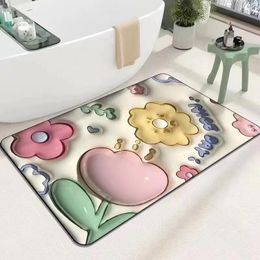 Bath Mats Foot Mat Floor Household Embroidered Bathroom Thickened Absorbent Door 3D Cartoon Shower Carpet