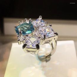 Cluster Rings Exquisite Haute Couture Natural Topaz For Women Irregular Geometric Sky Blue Sapphire Ring Ladies Party Birthday Jewellery