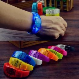 Party Favors Silicone Sound Controlled LED Light Bracelet Activated Glow Flash Bangle Wristband Gift Wedding Halloween Christmas 0409