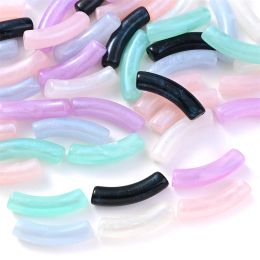 10Pcs 8x33mm Shiny Acrylic Curved Tube Beads Multicolor Bent Pipe Loose Beads For Diy Jewelry Making Bracelet Necklace Accessory