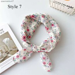 Shawls 2024 New Suapre Silk Scarf Flower Neck Scarf Hair Band Womens Cotton Linen Headband Neck Scarf Shawl 58x58cm SoftL2404