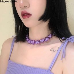 Choker Simple Purple Transparent Heart Dice Acrylic Resin Colourful Bead Necklace For Women Girls Jewellery