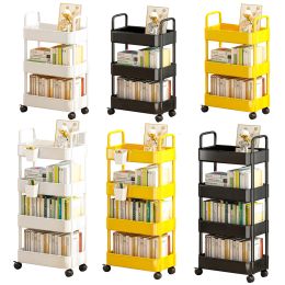 Floor Mounted Bookshelf With Wheels 3/4 Tier Movable Book Storage Rack Rolling Storage Cart Trolley Toy Snacks Storage Rack