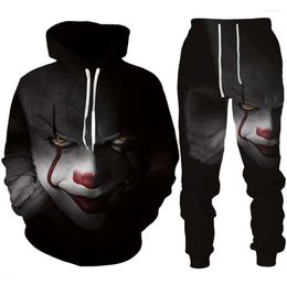 Mens Hoodies Fashion Tracksuit 3D Print HoodiePantsSuit Clown Horror Movie Characters Hip Hop Halloween Personality Clothes 1152ess
